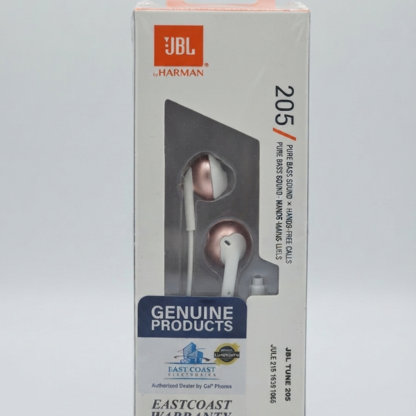 JBL Tune 205 Pure Bass In-Ear Headphones with Hands-Free Calls (White/Rose Gold)