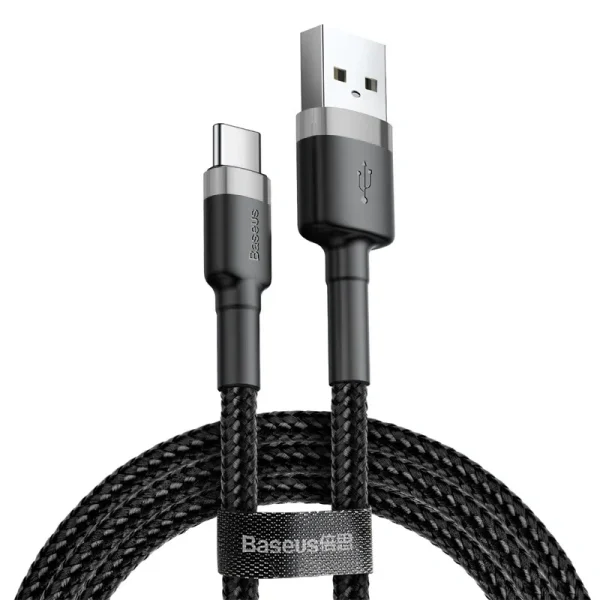 Baseus 1Meter Cafule USB For Type-C 3A Gray+Black Cable – CATKLF-BG1