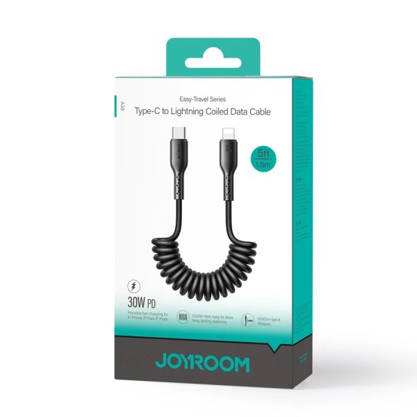 JOYROOM SA38-CL3 30W Coiled Fast Charging Data Cable for Car (Type-C to Type-C/PD) 1.5m-Black